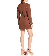 Gianni Bini Gina Notch Lapel Long Sleeve Button Front Tie Waist Blazer Wrap Mini Dress