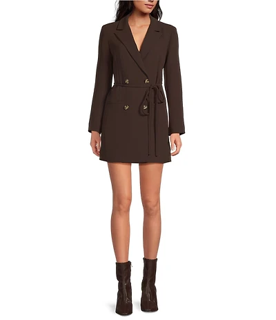 Gianni Bini Gina Notch Lapel Long Sleeve Button Front Tie Waist Blazer Wrap Mini Dress