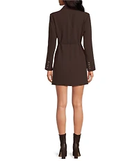 Gianni Bini Gina Notch Lapel Long Sleeve Button Front Tie Waist Blazer Wrap Mini Dress