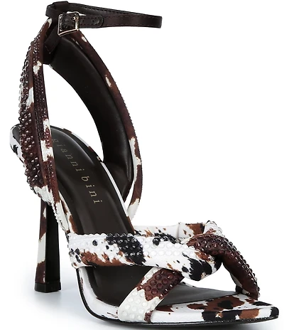 Gianni Bini Glassic Cow Print Rhinestone Stiletto Dress Sandals