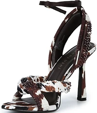 Gianni Bini Glassic Cow Print Rhinestone Stiletto Dress Sandals
