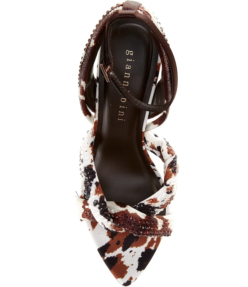 Gianni Bini Glassic Cow Print Rhinestone Stiletto Dress Sandals