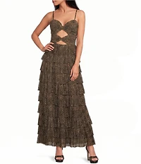 Gianni Bini Grace Metallic Leopard Sweetheart Neck Sleeveless A-Line Midi Dress
