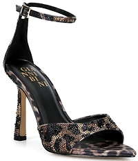 Gianni Bini Grady Two Leopard Print Rhinestone Stiletto Dress Sandals