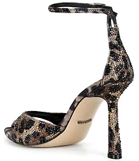Gianni Bini Grady Two Leopard Print Rhinestone Stiletto Dress Sandals