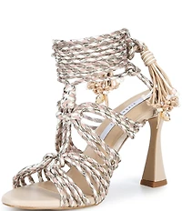 Gianni Bini Haiku Braided Patterned Cord Tassle Ankle Wrap Dress Sandals