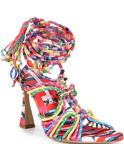 Gianni Bini Haiku Multi Corded Tassel Sardine Detail Ankle Wrap Dress Sandals