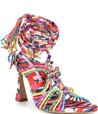 Gianni Bini Haiku Multi Corded Tassel Sardine Detail Ankle Wrap Dress Sandals