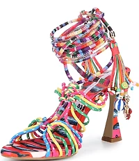 Gianni Bini Haiku Multi Corded Tassel Sardine Detail Ankle Wrap Dress Sandals