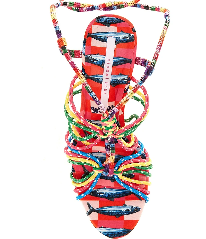 Gianni Bini Haiku Multi Corded Tassel Sardine Detail Ankle Wrap Dress Sandals