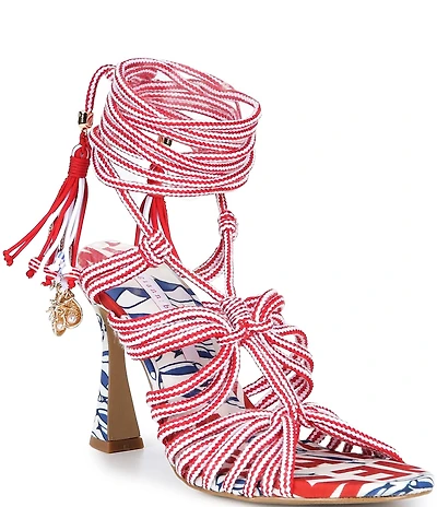 Gianni Bini Haiku Striped Tassel Ankle Wrap Printed Dress Sandals