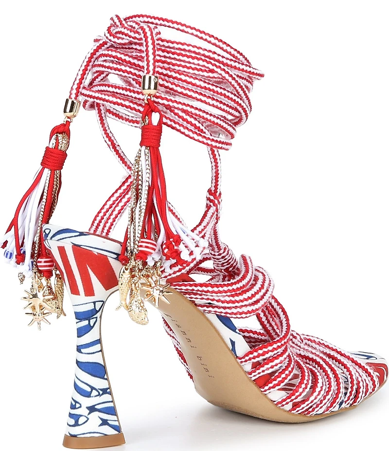 Gianni Bini Haiku Striped Tassel Ankle Wrap Printed Dress Sandals