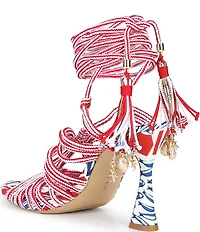 Gianni Bini Haiku Striped Tassel Ankle Wrap Printed Dress Sandals