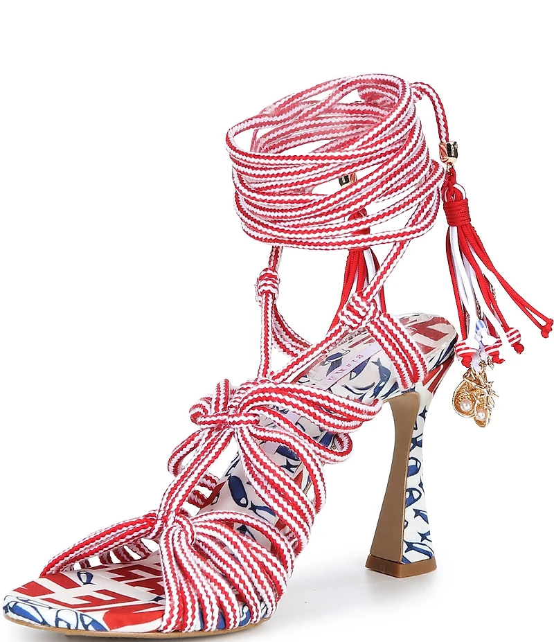 Gianni Bini Haiku Striped Tassel Ankle Wrap Printed Dress Sandals