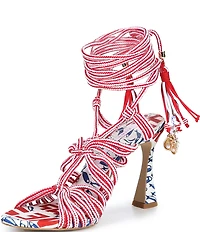 Gianni Bini Haiku Striped Tassel Ankle Wrap Printed Dress Sandals