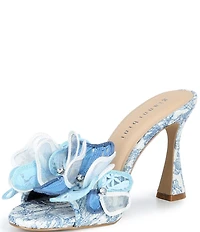 Gianni Bini Haley Flower Printed Rhinestone Slide Dress Sandals