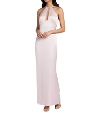 Gianni Bini Halley Satin Peep Halter Neck Sleeveless Maxi Dress