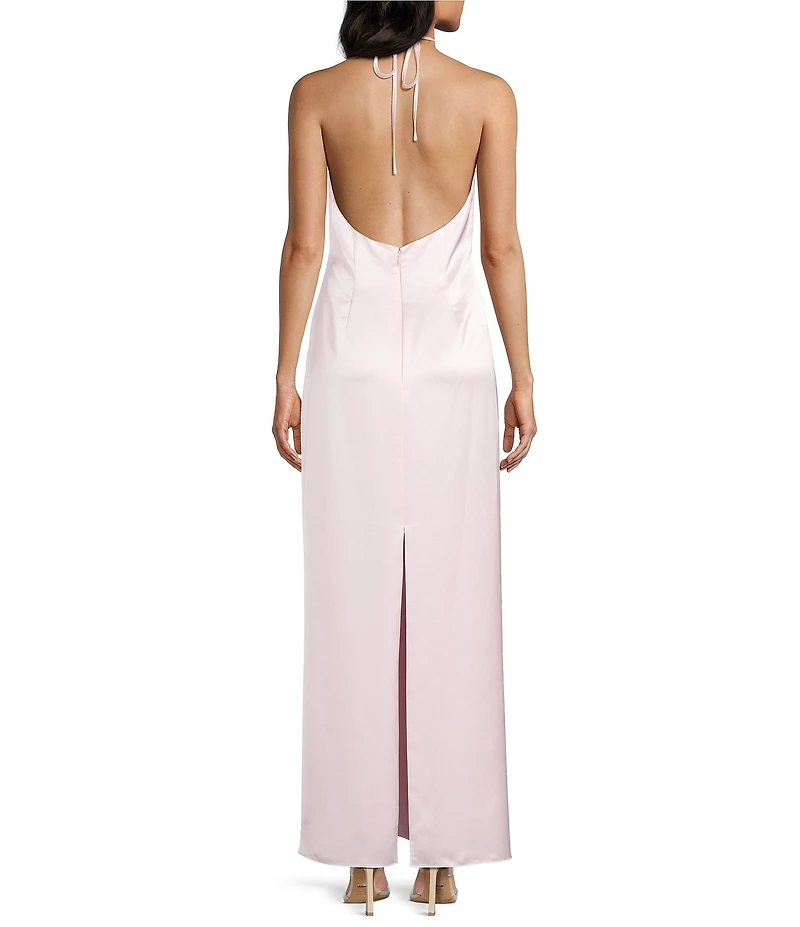 Gianni Bini Halley Satin Peep Halter Neck Sleeveless Maxi Dress
