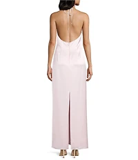 Gianni Bini Halley Satin Peep Halter Neck Sleeveless Maxi Dress