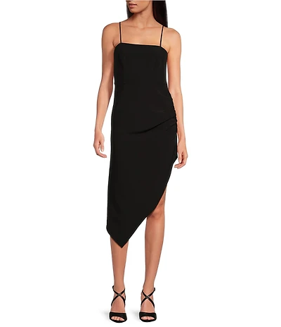 Gianni Bini Harling Crepe Square Neck Sleeveless Asymmetrical Hemline Midi Dress
