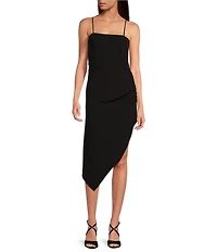 Gianni Bini Harling Crepe Square Neck Sleeveless Asymmetrical Hemline Midi Dress