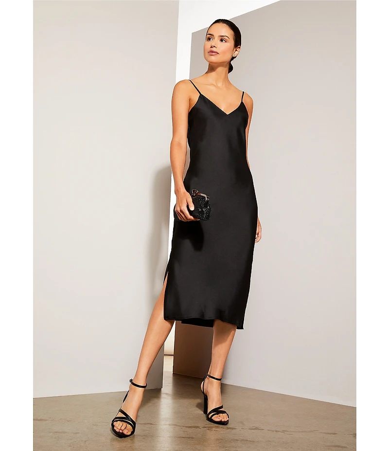 Gianni Bini Harper Satin V-Neck Sleeveless Slip Midi Dress