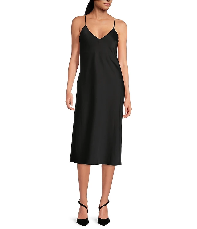 gianni bini harper satin v neck sleeveless slip midi dress Gianni Bini Harper Satin V-Neck Sleeveless Slip Midi Dress