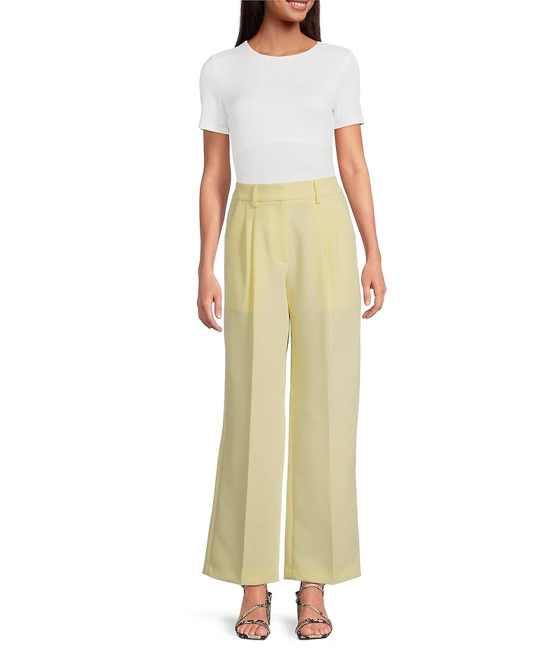 Gianni Bini Hartley Crepe Pleated Straight Wide Leg Coordinating Pants