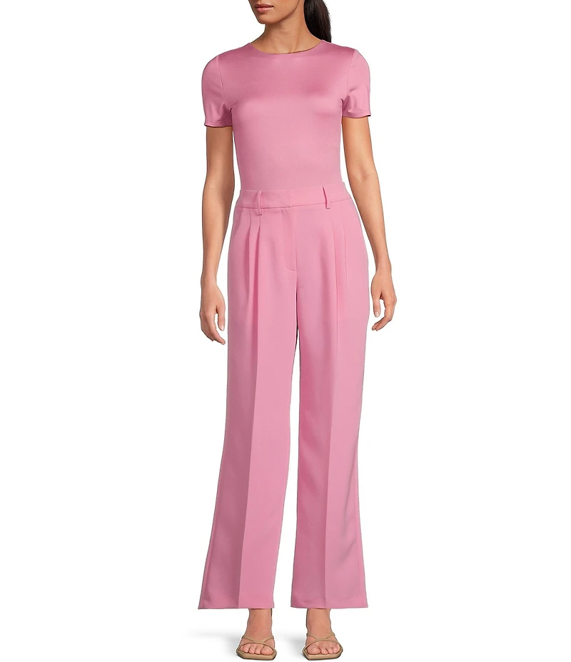 Gianni Bini Hartley Crepe Pleated Straight Wide Leg Coordinating Pants