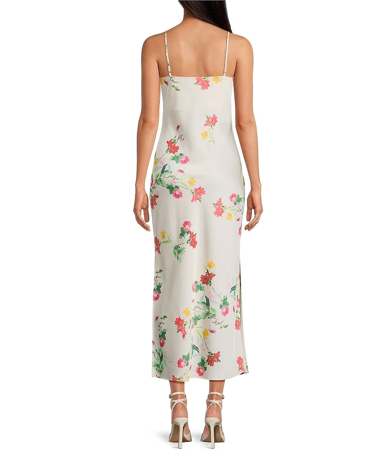 Gianni Bini Haven Satin Floral Print V-Neck Sleeveless Midi Slip Dress