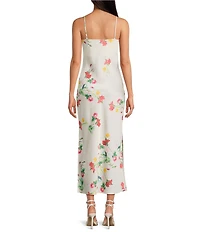 Gianni Bini Haven Satin Floral Print V-Neck Sleeveless Midi Slip Dress
