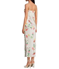 Gianni Bini Haven Satin Floral Print V-Neck Sleeveless Midi Slip Dress