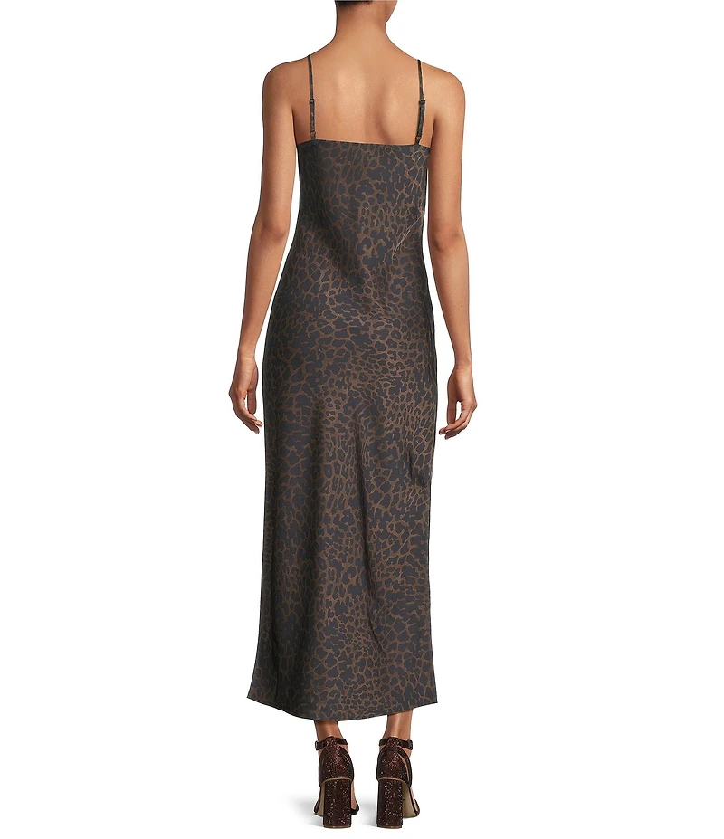 Gianni Bini Haven Satin Leopard Print V-Neck Sleeveless Full Length Slip Dress