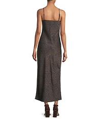 Gianni Bini Haven Satin Leopard Print V-Neck Sleeveless Full Length Slip Dress