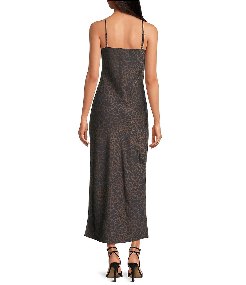 Gianni Bini Haven Satin Leopard Print V-Neck Sleeveless Full Length Slip Dress