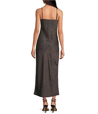 Gianni Bini Haven Satin Leopard Print V-Neck Sleeveless Full Length Slip Dress