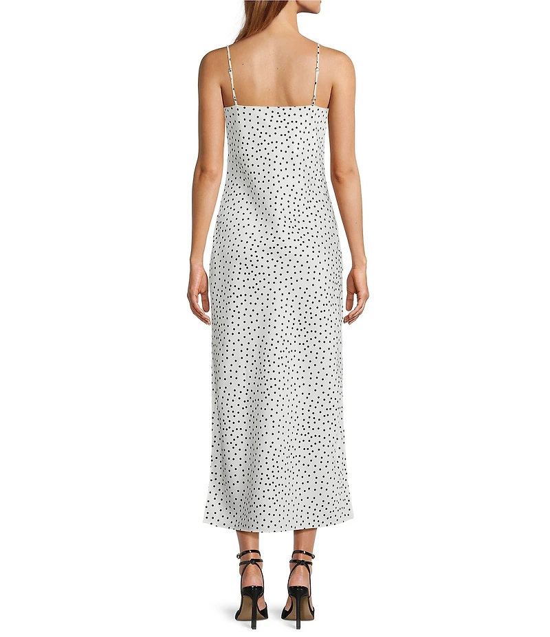 Gianni Bini Haven Satin Polka Dot Print V-Neck Sleeveless Maxi Slip Dress