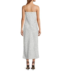 Gianni Bini Haven Satin Polka Dot Print V-Neck Sleeveless Maxi Slip Dress