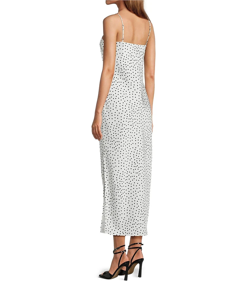 Gianni Bini Haven Satin Polka Dot Print V-Neck Sleeveless Maxi Slip Dress