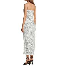 Gianni Bini Haven Satin Polka Dot Print V-Neck Sleeveless Maxi Slip Dress