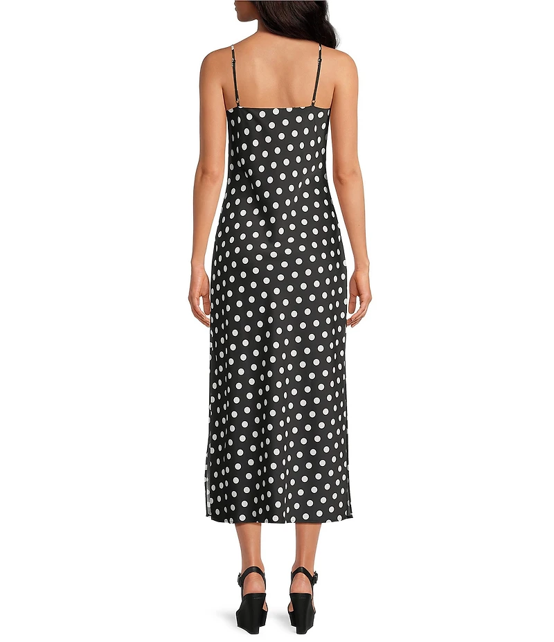Gianni Bini Haven Satin Polka Dot Print V-Neck Sleeveless Midi Slip Dress