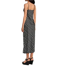 Gianni Bini Haven Satin Polka Dot Print V-Neck Sleeveless Midi Slip Dress