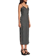 Gianni Bini Haven Satin Polka Dot Print V-Neck Sleeveless Midi Slip Dress