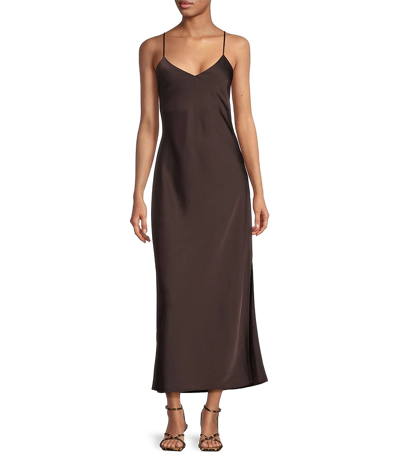 Gianni Bini Haven Satin V-Neck Sleeveless Maxi Slip Dress