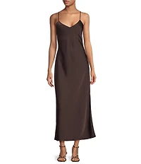 Gianni Bini Haven Satin V-Neck Sleeveless Maxi Slip Dress