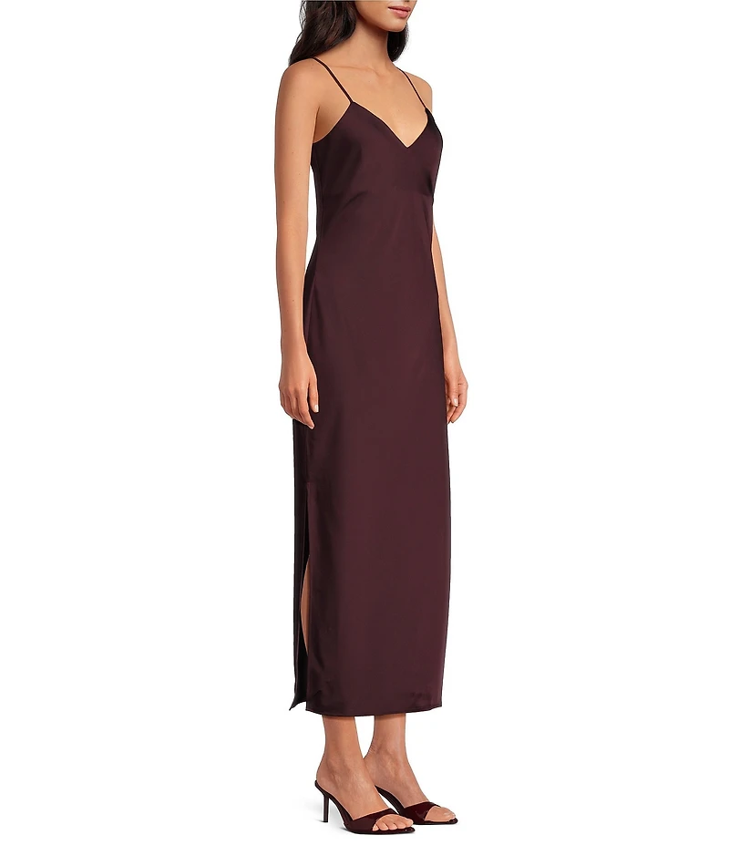 Gianni Bini Haven Satin V-Neck Sleeveless Midi Slip Dress
