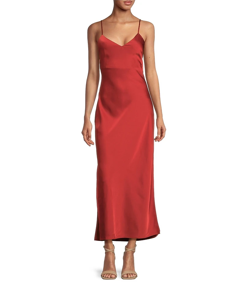 Gianni Bini Haven Satin V-Neck Sleeveless Maxi Slip Dress