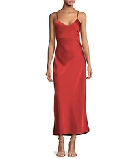 Gianni Bini Haven Satin V-Neck Sleeveless Maxi Slip Dress