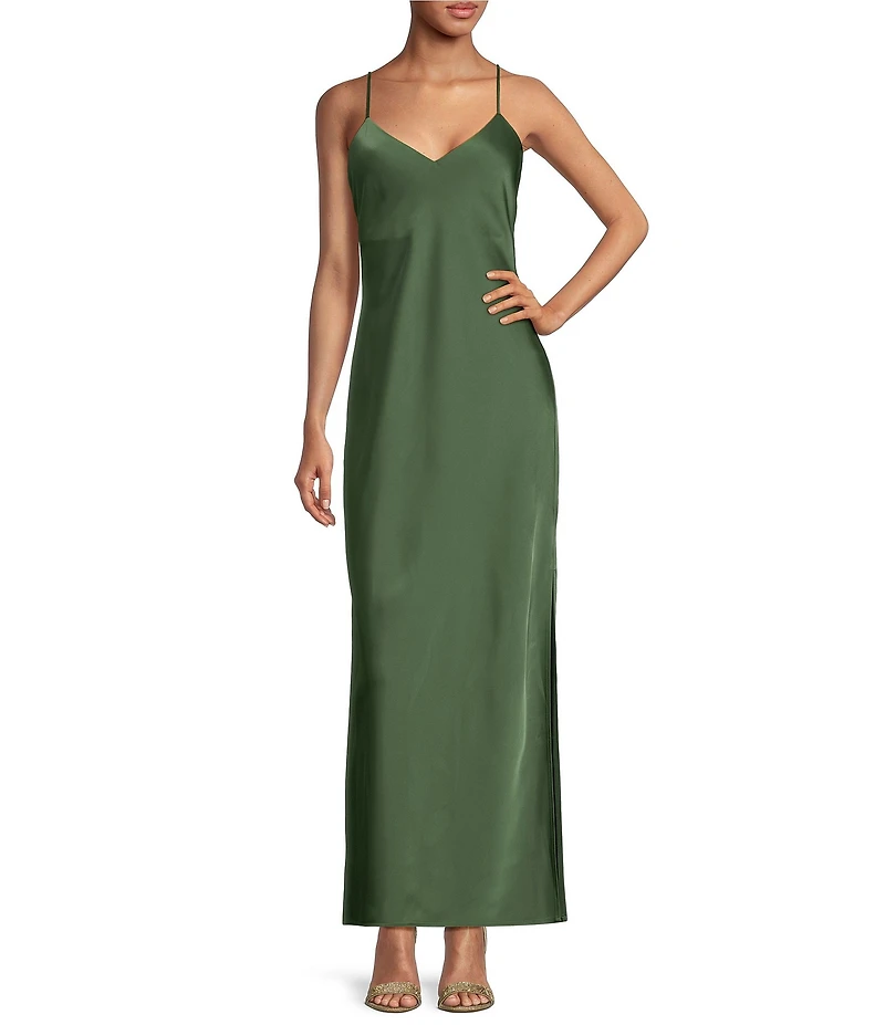 Gianni Bini Haven Satin V-Neck Sleeveless Maxi Slip Dress