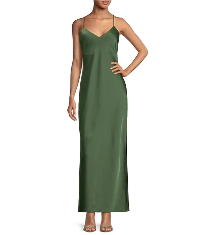 Gianni Bini Haven Satin V-Neck Sleeveless Maxi Slip Dress